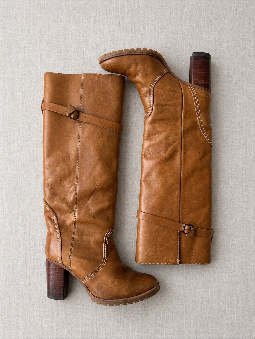 Vintage Hannah Cognac Leather Knee High Heeled Boots